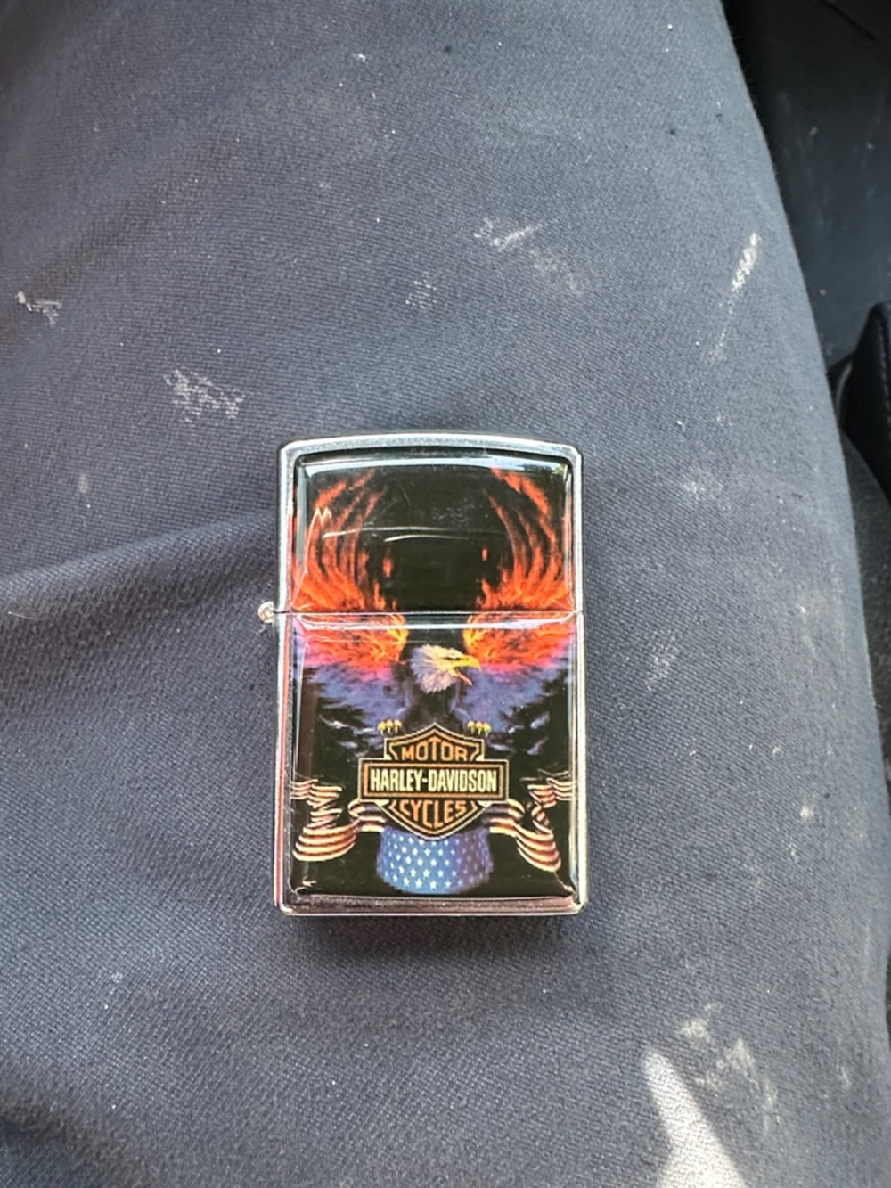 Harley-Davidson Eagle Flame Chrome Flip Lighter - Black, Orange, Blue